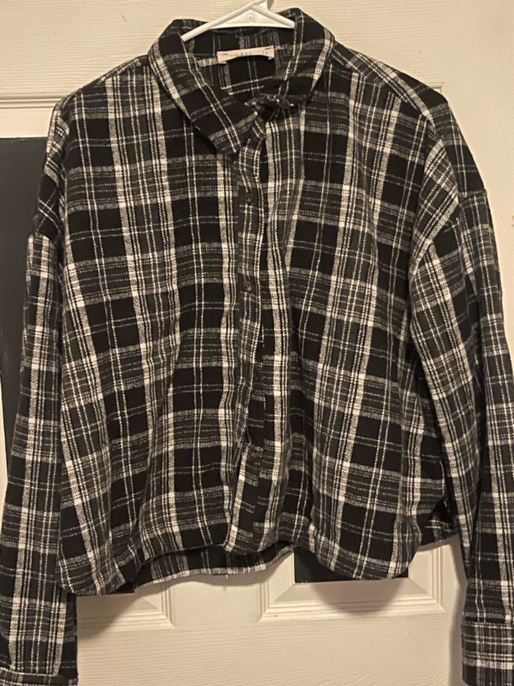 Cropped Black and White Plaid Button-Up Shirt